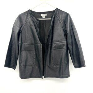 Leather Perforated Open-Front Jacket Lightweight